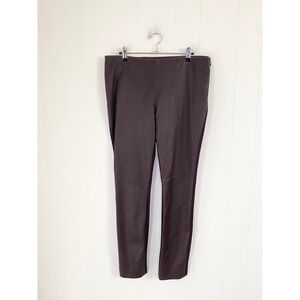 Akris Punto SZ 12 Leather Front Ponte Knit Back Leggings Plum Burgundy Pants